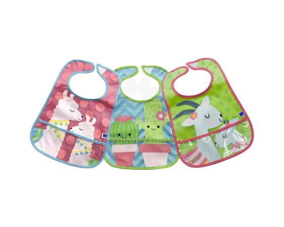 EVA terry bib with crumb catcher set 3pcs. Lama-Cactus-Goat