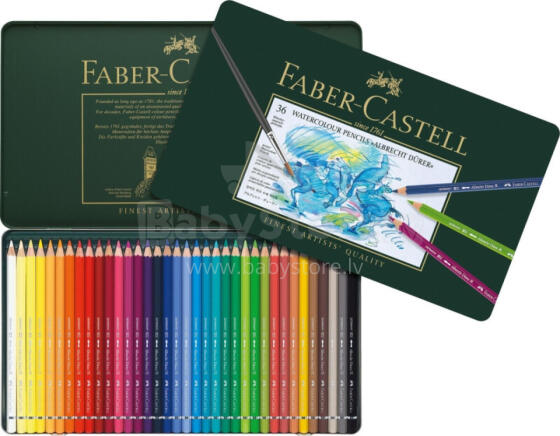 Akvareļzīmuļi Faber-Castell Albrecht Dürer, 36 krāsas, metāla kārba