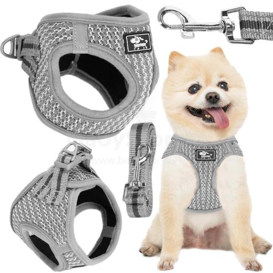 Pressure-free dog and cat harness set Springos PA0236, S 6-8 kg + 150 cm leash, grey
