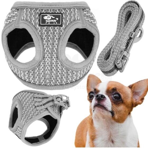 Pressure-free dog and cat harness set Springos PA0238, L 14-20 kg + 150 cm leash, grey