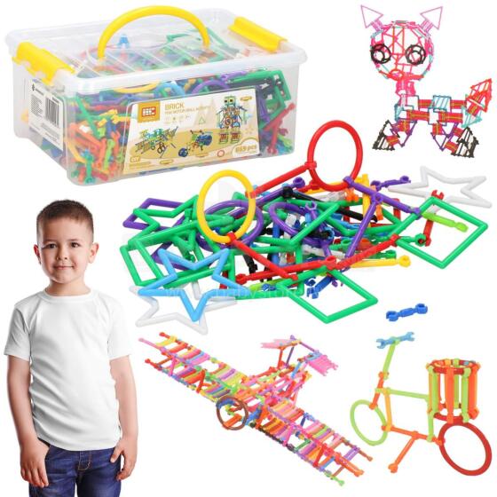 Construction and assembly blocks for children Springos KG0040, 869 pcs, colorful tubes