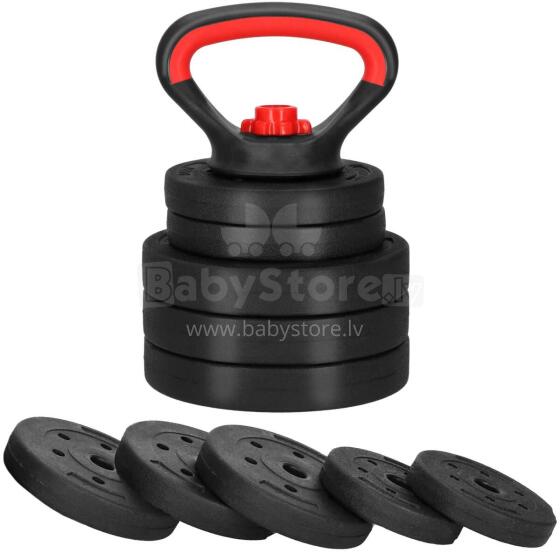 Adjustable weight kettlebell Springos FA1673, 10 kg, 5-plate set, black/red