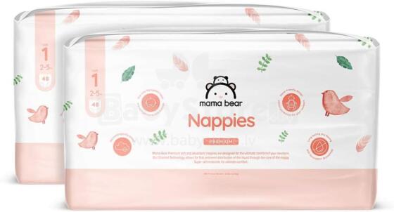 Mama Bear Premium Nappies Art.226552 Ekoloģiskās autiņbiksītes  1 izmērs, 2-5 kg