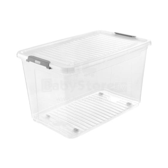 Box with lid on wheels clipbox Leo 59x38x35.5cm 56L transparent