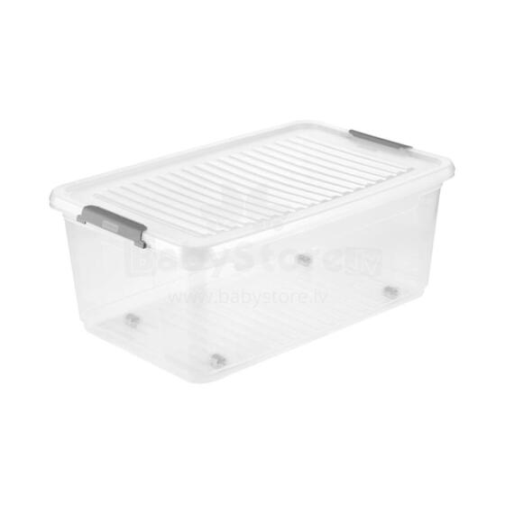 Box with lid on wheels clipbox Leo 59x38x24cm 37L transparent
