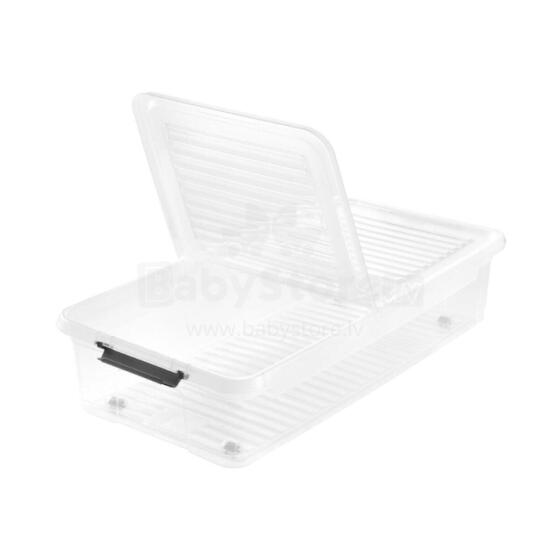 Box with lid on wheels underbed box Leo 77x38x16 cm 33L transparent