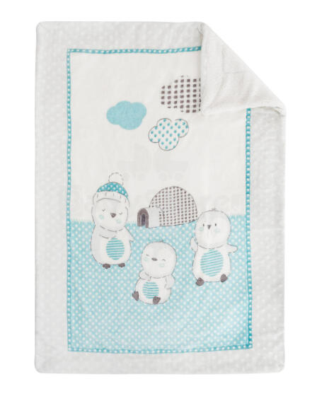 Super soft + sherpa blanket 80/110 Pingui Family Blue