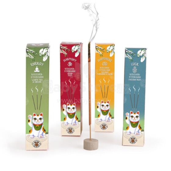Lucky Cat - Good Vibes Incense Sticks 50 Pieces + Holder, 4 assorted
