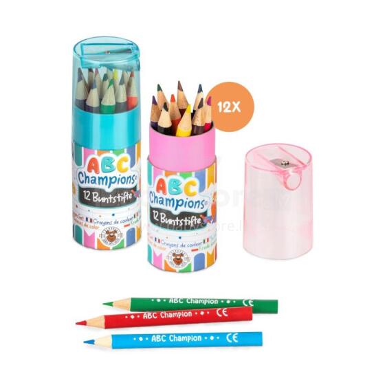 ABC Champions - Coloured pencil set with sharpener 12 pieces, 2 assorted
