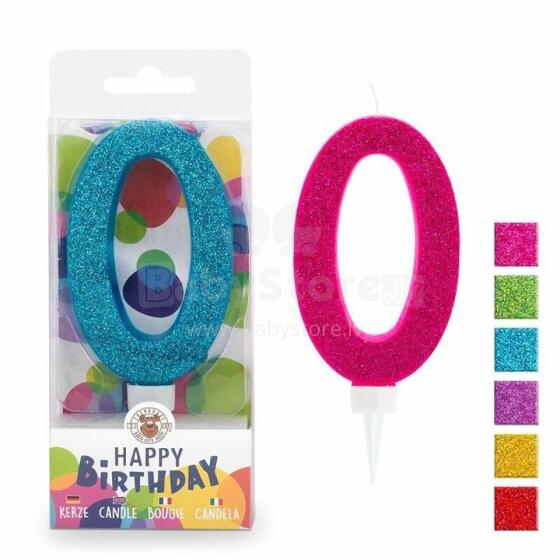 Birthday Fun - number candle 0 glitter maxi, 6 designs assorted