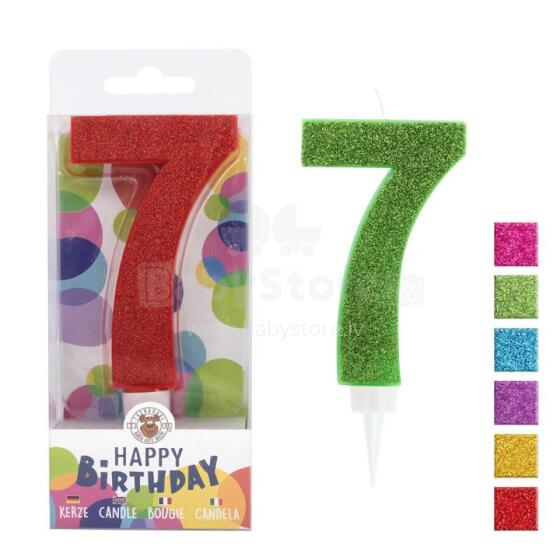 Birthday Fun - number candle 7 glitter maxi, 6 designs assorted