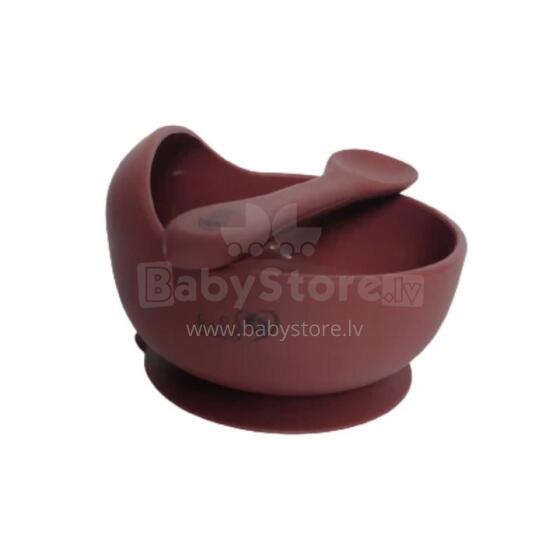 BABY 01565 Elderberry silicone bowl with suction cup and spoon