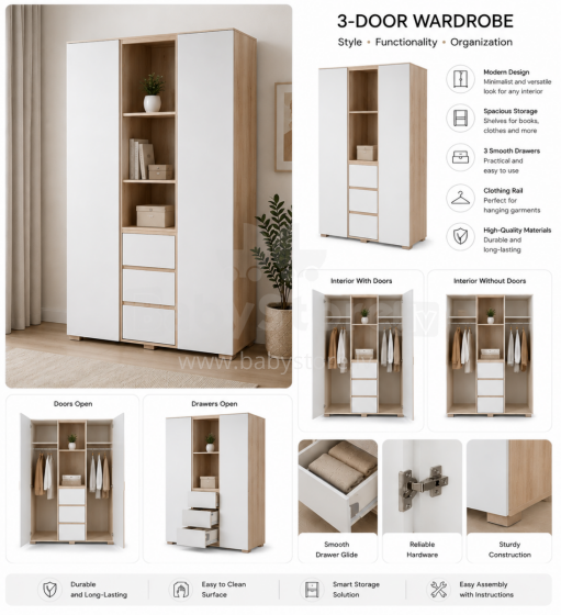 Klups Dalia Art.233118 Beech/Ash 3-дверный шкаф