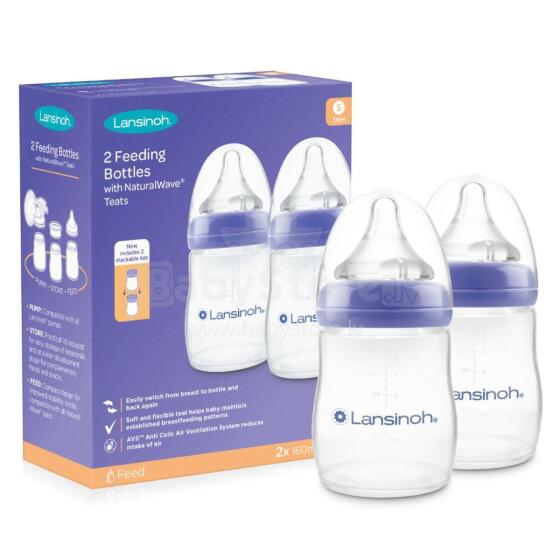 Lansinoh Bottle with NaturalWave® Teat GB Art.75830 Feeding bottle 2x160 ml + teat NaturalWave