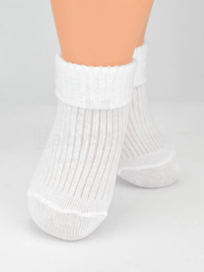 NOVITI SB018-U-01 Cotton socks for babies, non-pressure, rolled up, white, 6-9m