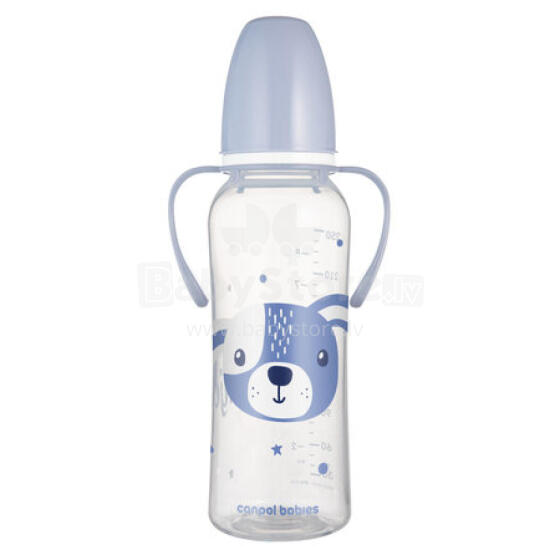 CANPOL 11/845 Standard bottle with handles 250ml CUTE ANIMALS blue
