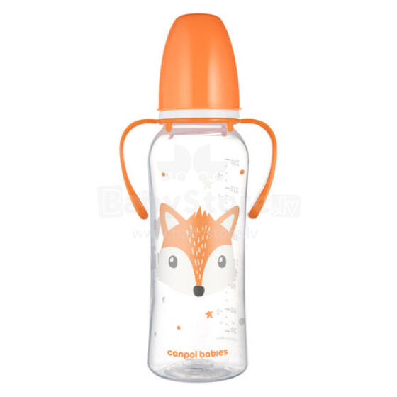 CANPOL 11/845 Standard bottle with handles 250ml CUTE ANIMALS orange