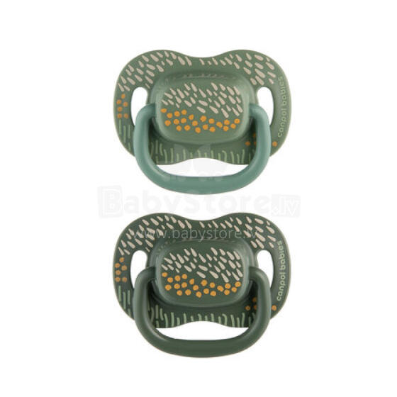 CANPOL 34/932 Soothing silicone symmetrical pacifier 18 m+ MOUNTAINS 2 pcs green