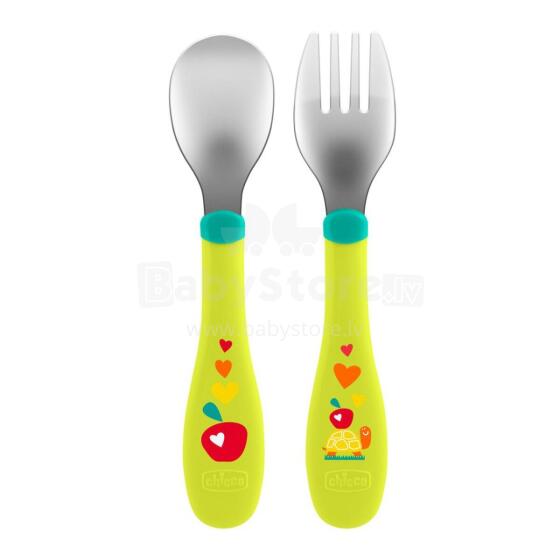 CHICCO 00016102300000 Metal cutlery green 18m+