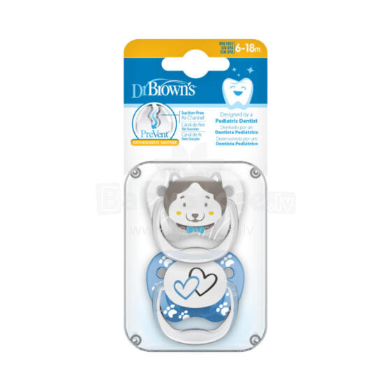 Dr. Browns PV22015 PreVent Orthodontic Pacifier BUTTERFLY 6-12m Animal Collection Blue 2pack
