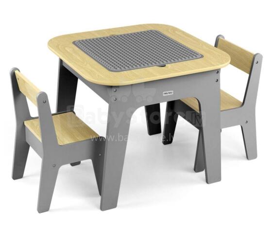 MILLY MALLY 6091 Olaf Blocks Furniture Set - Table and Two Chairs Dark Grey