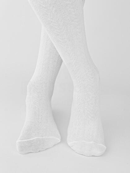 NOVITI RB012-G-01 Cotton tights striped herringbone white 128/134