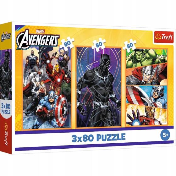 TREFL 34883 Пазл 3x80 Дни полные действия / Disney Marvel Мстители