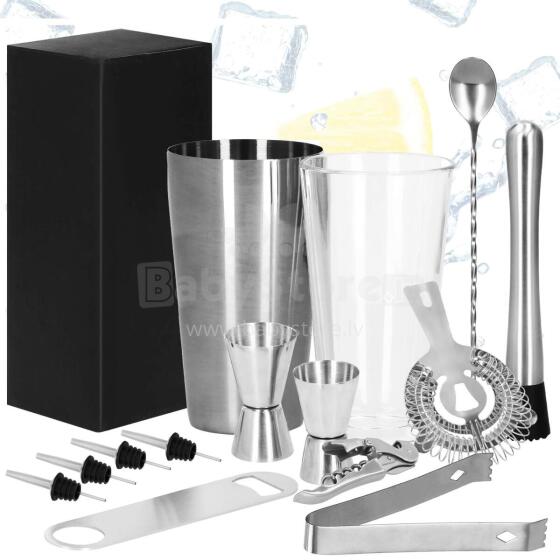 Bartender Set Boston Shaker Glass Springos KI0015 14 pcs. Silver