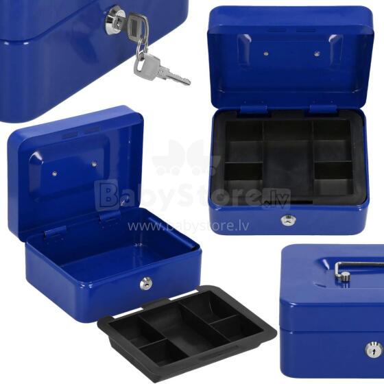 Cash box, metal safe Springos HA5039, 20x16x9 cm, storage box, blue
