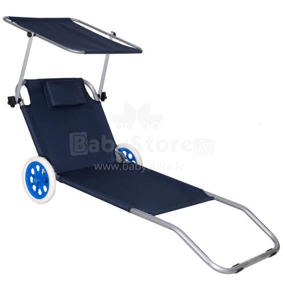 Garden Lounger Springos GC0044, Foldable, with Wheels and Canopy, Navy Blue
