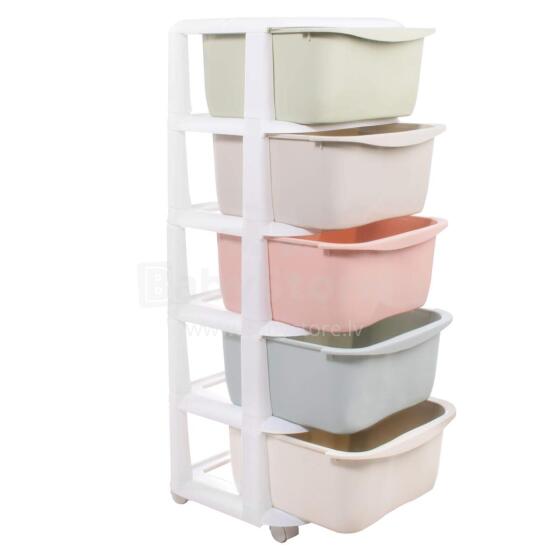 Rolling shelf with drawers Springos HA2006 5 pastel shelves