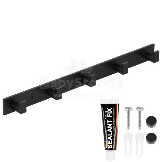 Wall-mounted bathroom hook rack Springos HA5179 5 hooks, black aluminum