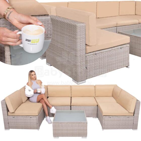 Modular garden furniture set Springos GF0064 coffee table and 6 modules, beige