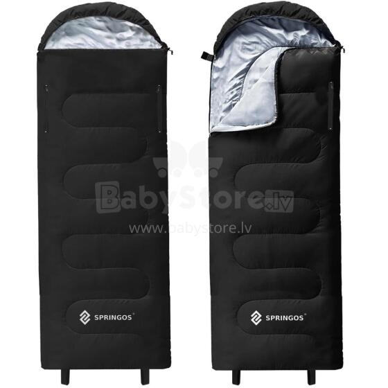 2-in-1 travel sleeping bag Springos CS0122, 220x80 cm, warm camping quilt, black-grey