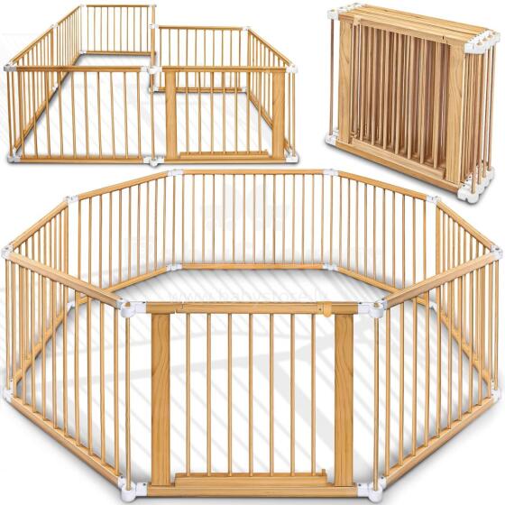 Kidu® Wood Playpen XXL  Art.237351 White/Natural