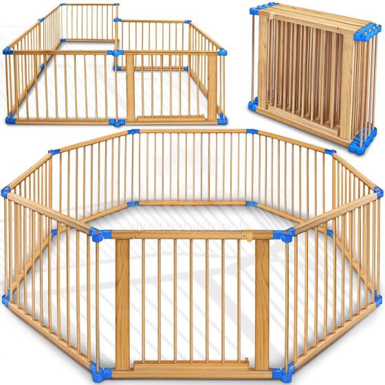 Kidu® Wood Playpen XXL  Art.237352 Blue /Natural