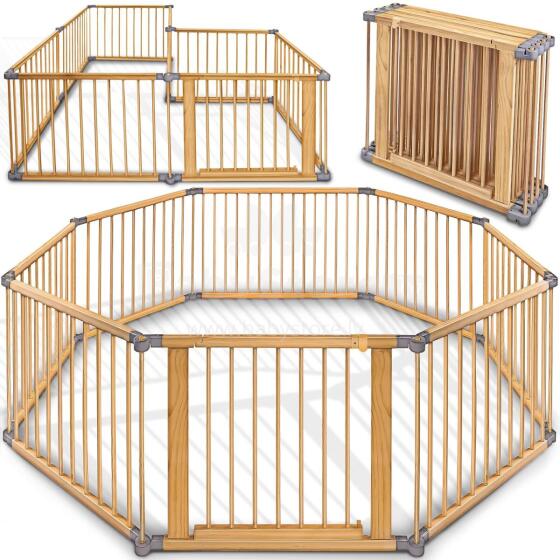 Kidu® Wood Playpen XXL  Art.237352 Grey /Natural