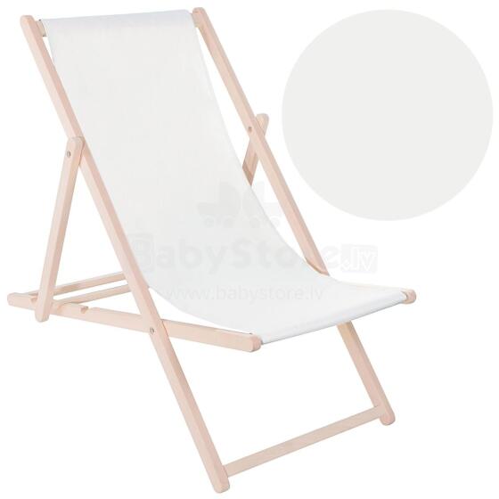 Garden deck chair Springos DC0001 WH, wooden, 3-position adjustable, white fabric
