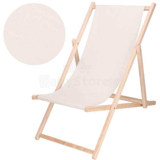 Garden deck chair Springos DC0010 ECRU, wooden, 3-position adjustable, ecru fabric