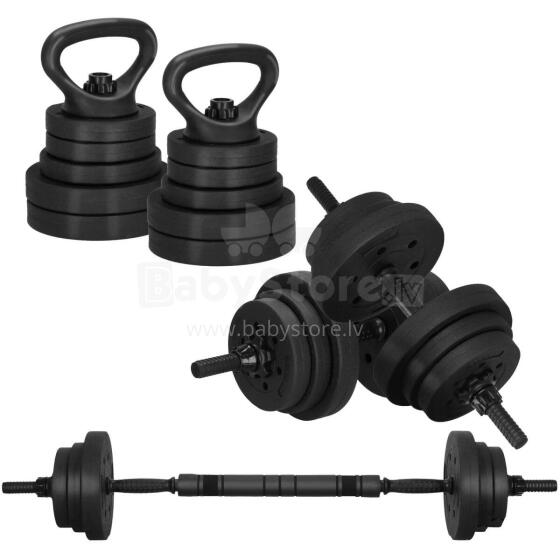 Dumbbells Springos® FA1680A+FA1680B, adjustable set 40 kg, bitumen filling, 16 plates + 2 bars