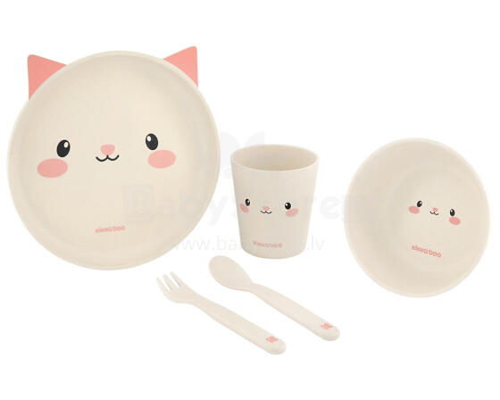 Tableware bamboo set Cat Pink