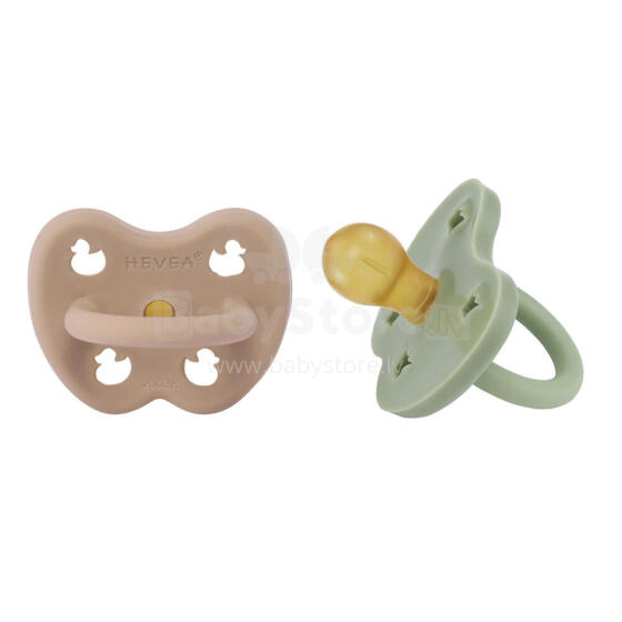 Hevea Natural Rubber Pacifier Round Art.239422 Tan Beige/Moss Green Anatomiskā/ortopēdiskā lateksa māneklītis 3-36 mēn,2 gab