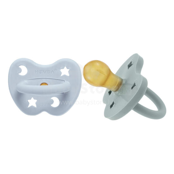 Hevea Natural Rubber Pacifier Round Art.239425 Cabin Blue/Grey Anatomiskā/ortopēdiskā lateksa māneklītis 3-36 mēn,2 gab