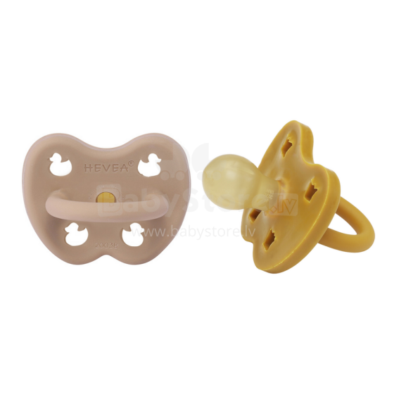 Hevea Natural Rubber Pacifier Round Art.239426 Golden Honey/Tan Beige Anatomiskā/ortopēdiskā lateksa māneklītis 3-36 mēn,2 gab