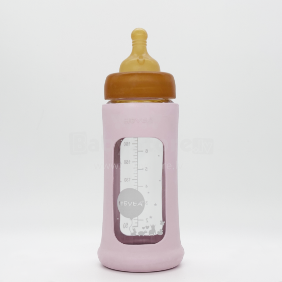 Hevea Glass Baby Bottle Wide Neck Art.478609 Powder Pink