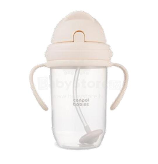 CANPOL BABIES non-spill bottle with weighted straw, 270 ml, crème, 56/623_cre