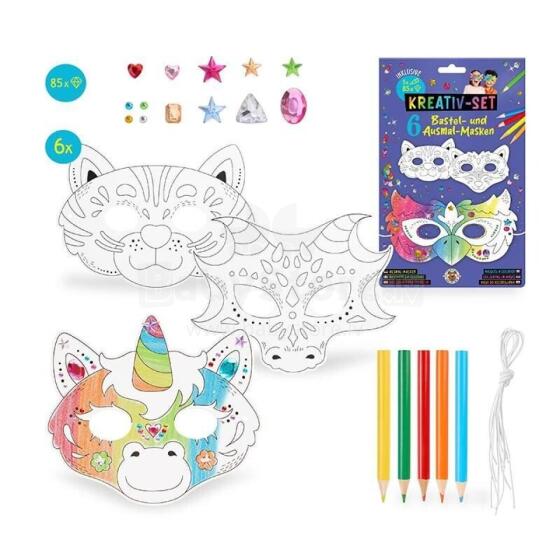 Craft & colouring masks, incl. diamond stickers & coloured pencils