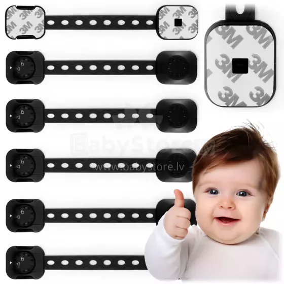 Ricokids Strap Lock Art.7798202 Black  Drawer/refrigerator protection,6 psc