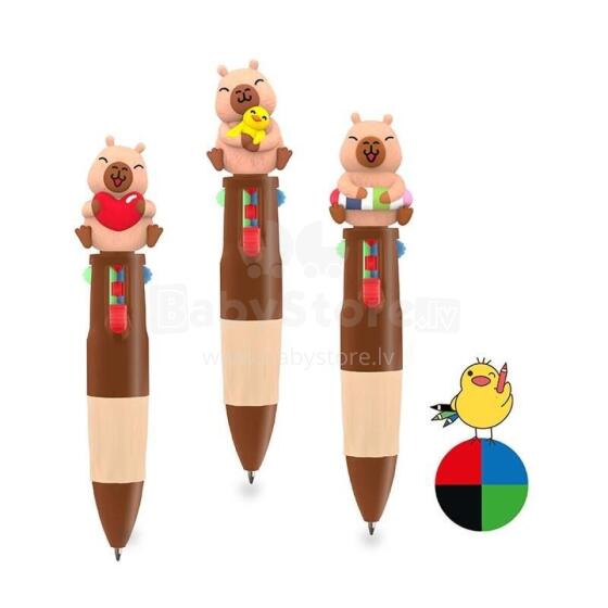 Capybara Happy Life - Multi-colour pen with topper, 3 assorted