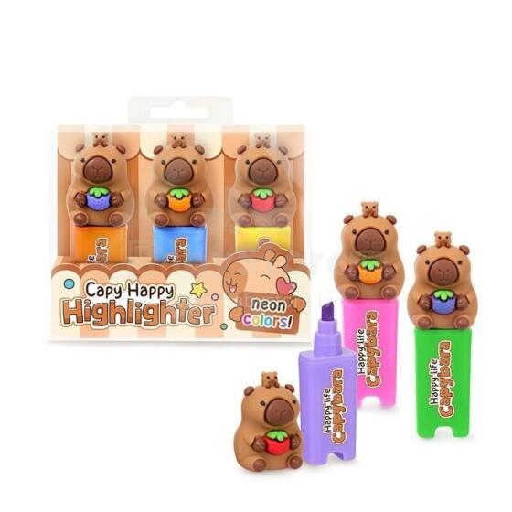 Capybara Happy Life - Happy Capy highlighters, set of 3, 2 assorted